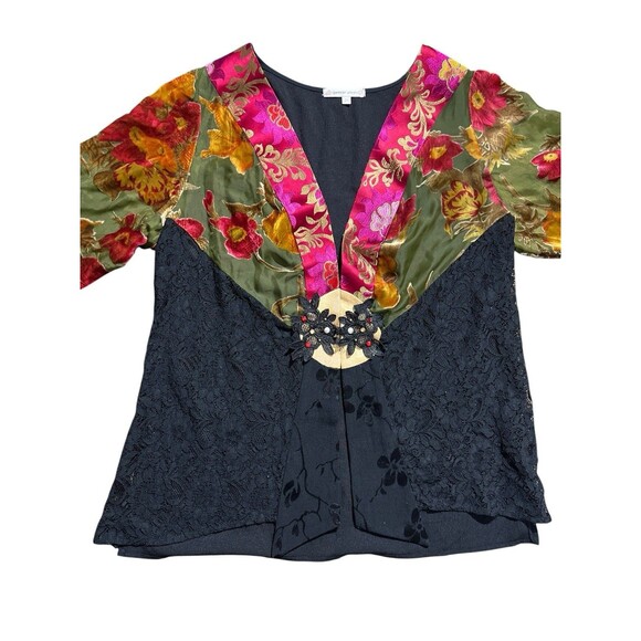 Vtg Spencer Alexis Kimono Cardigan Velvet Sheer Sequins Floral Boho Academia 2X - Picture 2 of 15